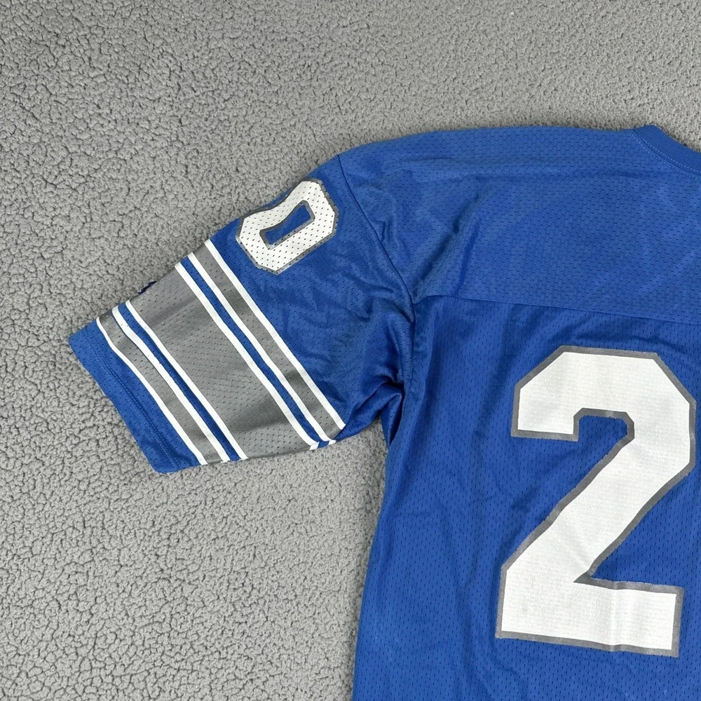 VTG Champion Detroit Lions Barry Sanders Football Jersey Men 52 Blue Made in USA - Picture 14 of 16